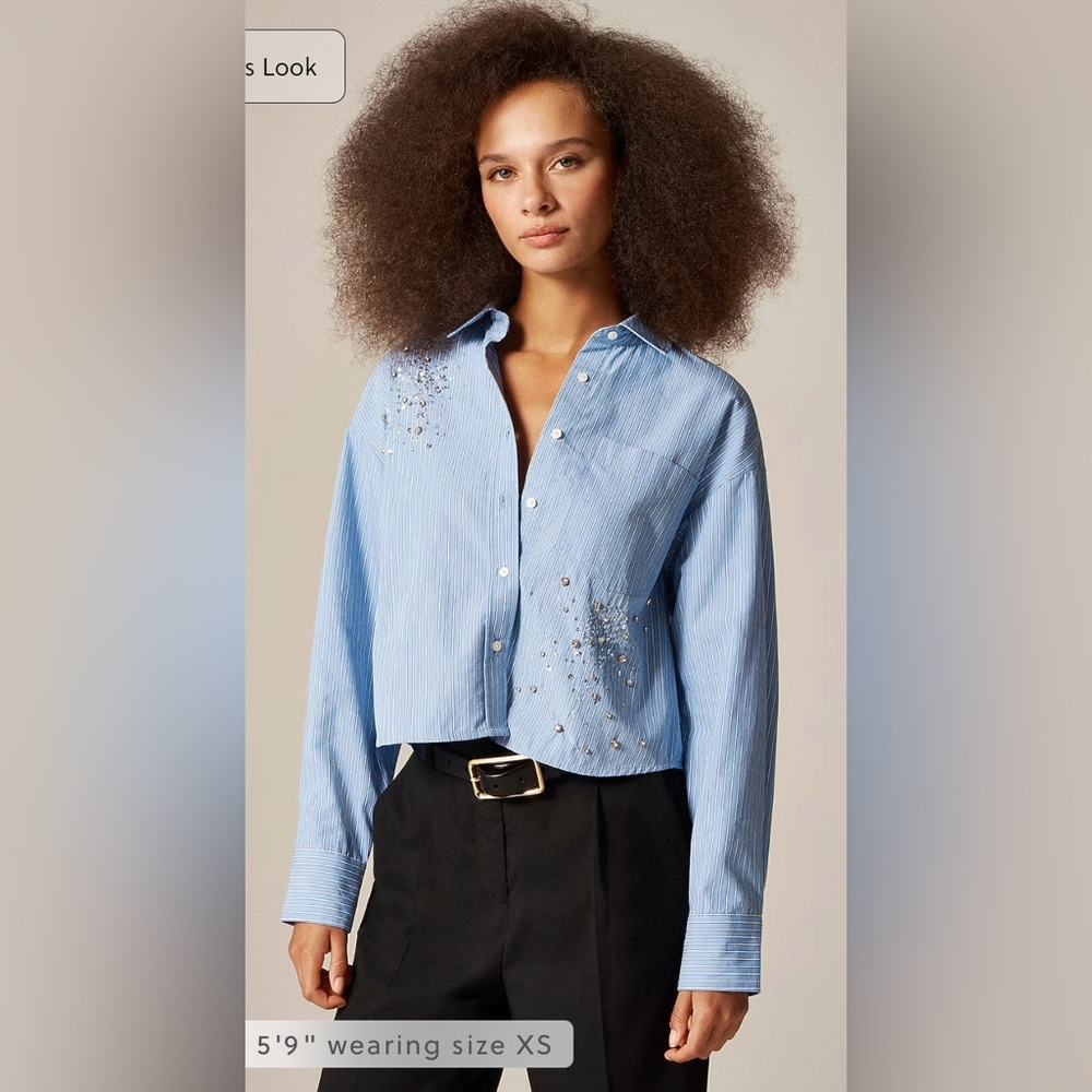 J.Crew NWOT Étienne cropped button-up shirt with embellishments in stripe